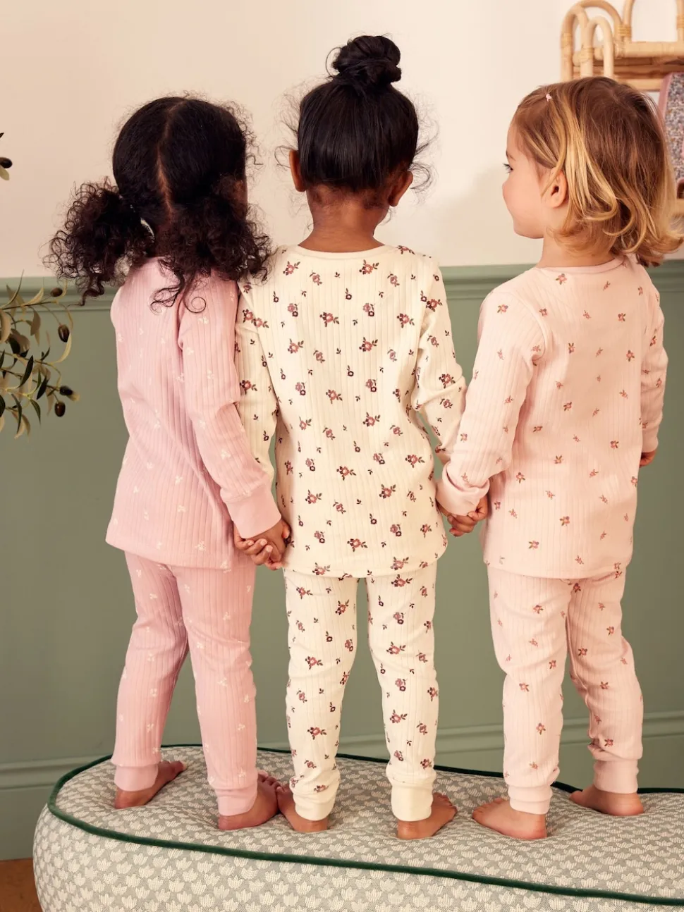 Rose/ Blanc Ditsy - Pyjama Rib Se blottir 3 Pack (9mois-12ans)