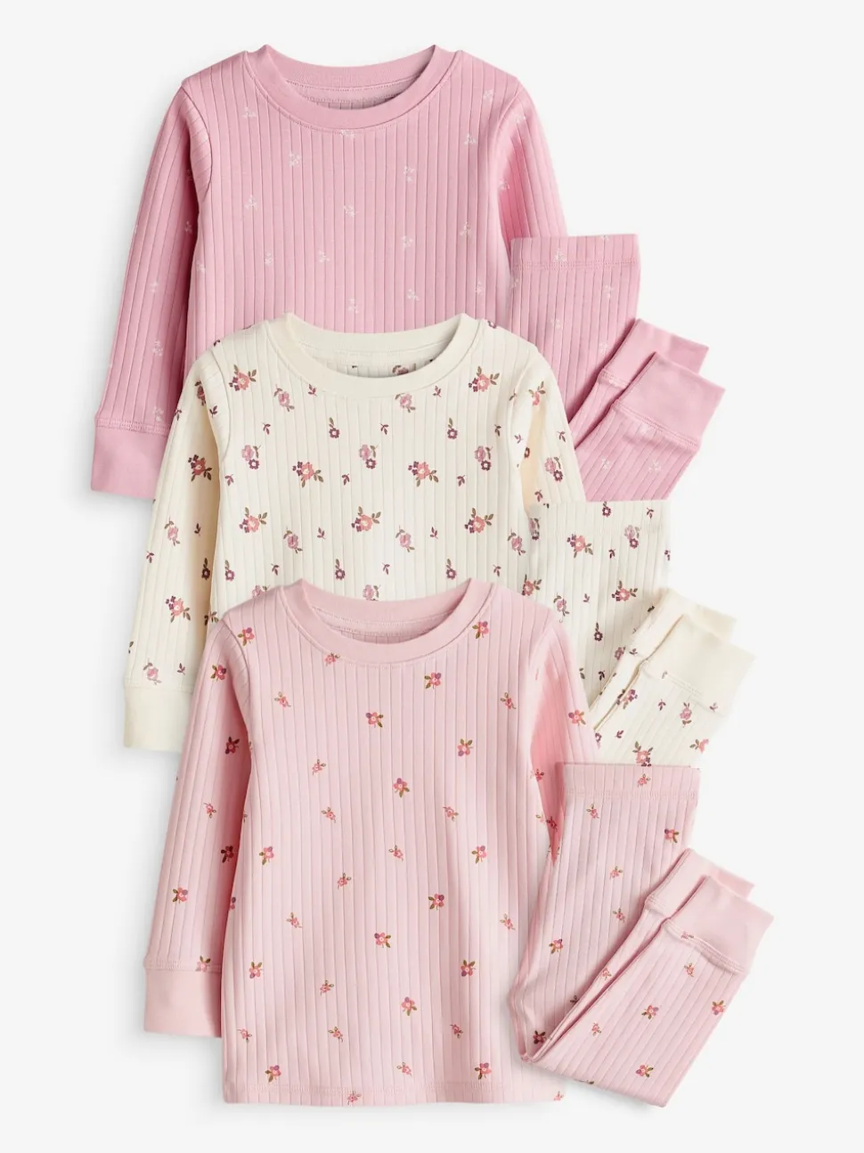 Rose/ Blanc Ditsy - Pyjama Rib Se blottir 3 Pack (9mois-12ans)
