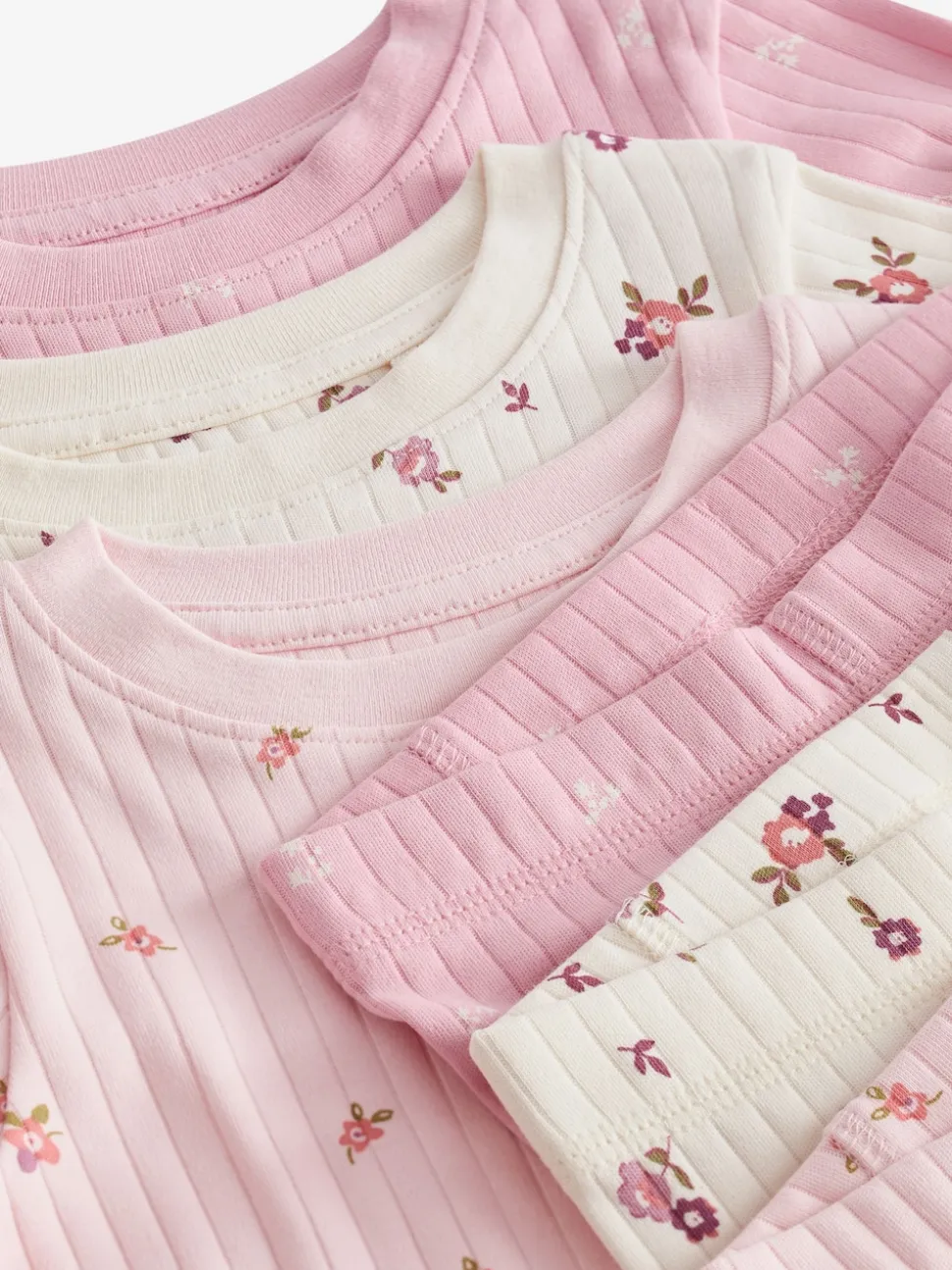 Rose/ Blanc Ditsy - Pyjama Rib Se blottir 3 Pack (9mois-12ans)