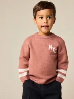 Rose blush NYC - Pull col rond en maille (3mois-7ans)