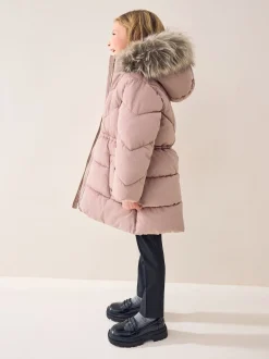 Rose caramel - Manteau matelassé bordé de fausse fourrure Résistant à la douche (3-16ans)