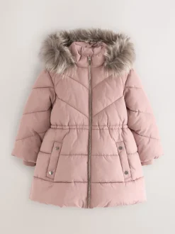 Rose caramel - Manteau matelassé bordé de fausse fourrure Résistant à la douche (3-16ans)