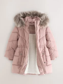 Rose caramel - Manteau matelassé bordé de fausse fourrure Résistant à la douche (3-16ans)