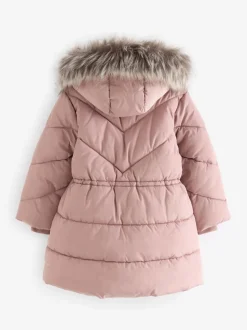 Rose caramel - Manteau matelassé bordé de fausse fourrure Résistant à la douche (3-16ans)