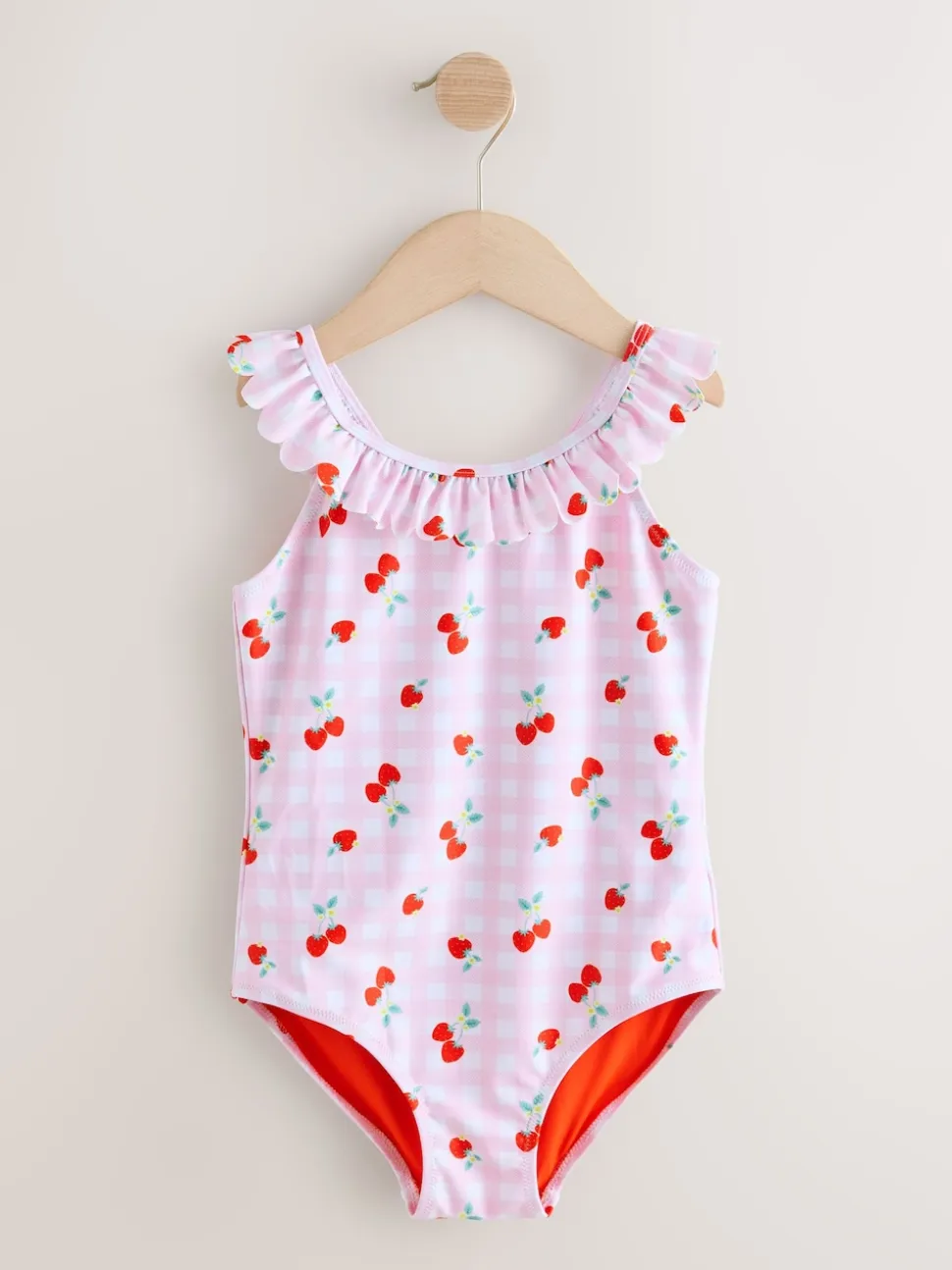 Rose cerise vichy - Maillot de bain à volants (3-16ans)