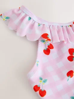 Rose cerise vichy - Maillot de bain à volants (3-16ans)