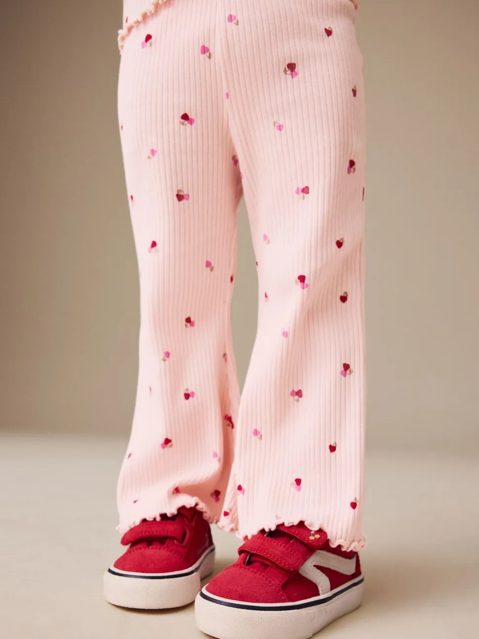 Rose Cherry Cœur - Leggings évasés à côtes (3mths-7yrs)