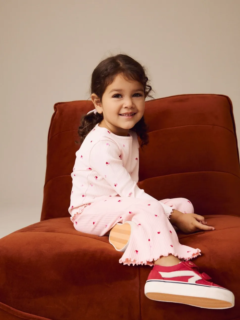 Rose Cherry Cœur - Leggings évasés à côtes (3mths-7yrs)