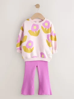 Rose clair à fleurs - Ensemble sweat et legging évasé (3mois-7ans)