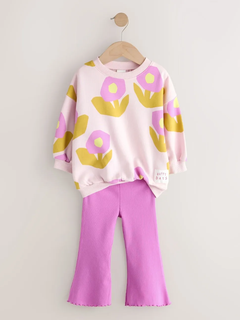 Rose clair à fleurs - Ensemble sweat et legging évasé (3mois-7ans)