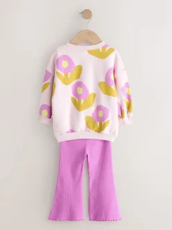 Rose clair à fleurs - Ensemble sweat et legging évasé (3mois-7ans)