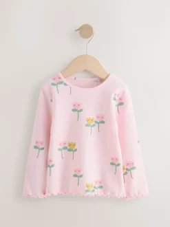 Rose clair - Lot de 5 hauts côtelés à manches longues (3mois-7ans)