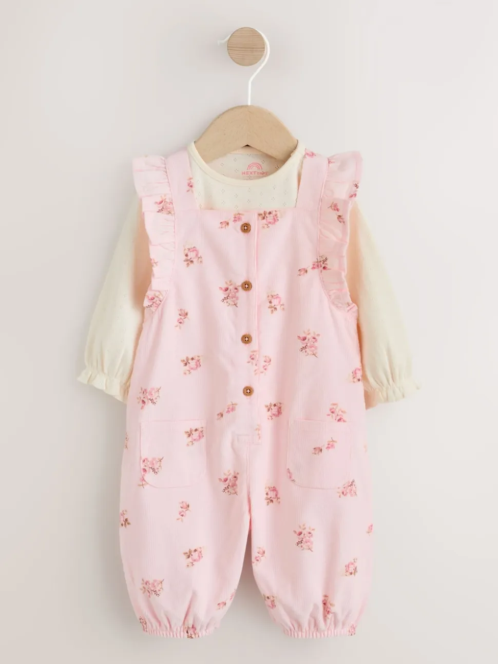 Rose clair à petites fleurs - Body à manches longues et salopette en velours côtelé imprimé bébé Ensemble 2 pièces (0mois-2ans)