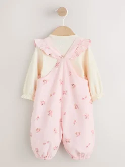 Rose clair à petites fleurs - Body à manches longues et salopette en velours côtelé imprimé bébé Ensemble 2 pièces (0mois-2ans)