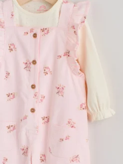 Rose clair à petites fleurs - Body à manches longues et salopette en velours côtelé imprimé bébé Ensemble 2 pièces (0mois-2ans)