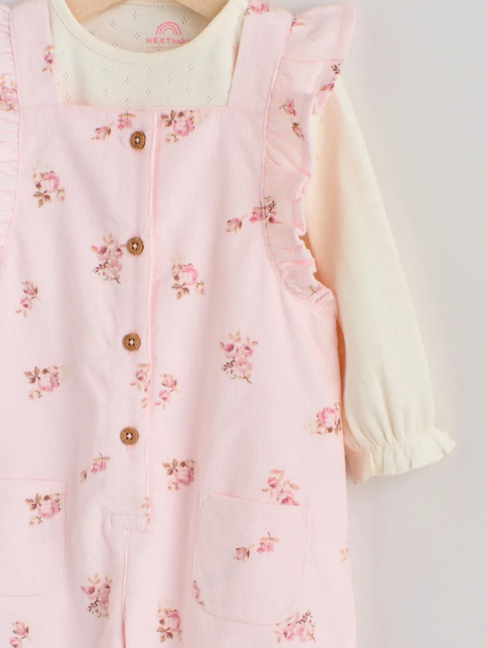 Rose clair à petites fleurs - Body à manches longues et salopette en velours côtelé imprimé bébé Ensemble 2 pièces (0mois-2ans)