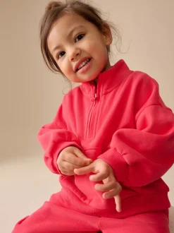 Rose corail - Sweat-shirt à col zippé (3mois-7ans)