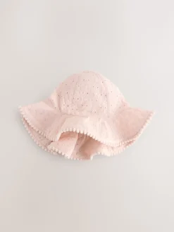 Rose et blanc - Broderie 2pk Bébé chapeau (0mois-2ans)