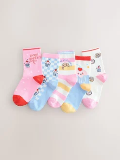 Rose et bleu - Lot de 5 paires de chaussettes en coton riche en crêpe