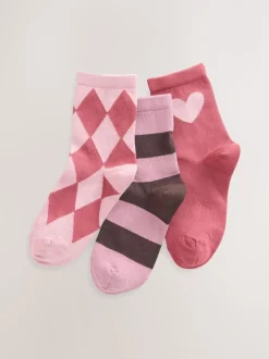 Rose et rouge - Chaussettes de cheville riche en coton 3 Lot