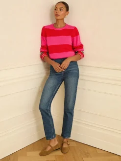 Rose et rouge rayé - Pull Love & Roses Animal cœur