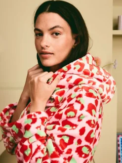 Rose et vert - Peignoir Eleanor Bowmer en polaire imprimé léopard