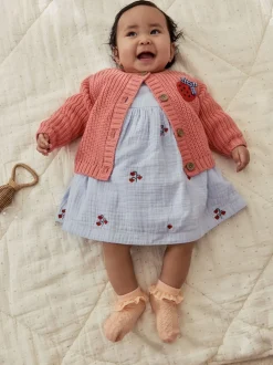 Rose fraise - Cardigan à dos brodé bébé (0mois-2ans)