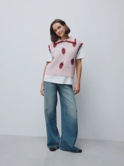 Rose fraise - Débardeur sans manches en maille avec laine