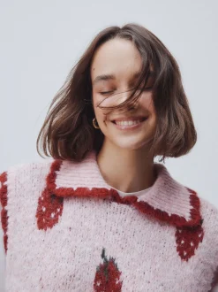 Rose fraise - Débardeur sans manches en maille avec laine