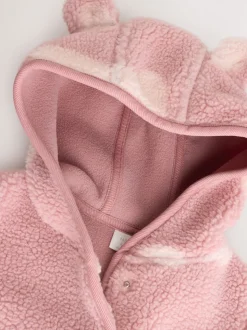 Rose imprimé cœur ton sur ton - Veste bébé en peau de mouton (0-18mois)