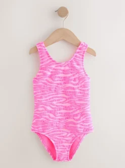 Rose imprimé zébré - Maillot de bain Effet froissé (3-16ans)