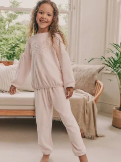 Rose motif cœur à sequins - Pyjama en laine polaire (9mths-16yrs)