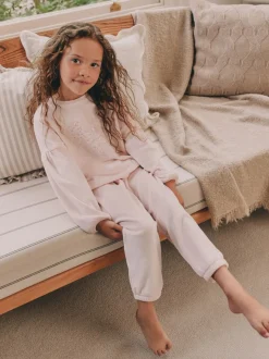 Rose motif cœur à sequins - Pyjama en laine polaire (9mths-16yrs)