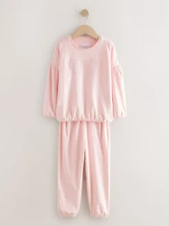 Rose motif cœur à sequins - Pyjama en laine polaire (9mths-16yrs)