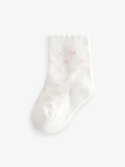 Rose motif cœur et rayures - Lot de 5 chaussettes pour bébé (0mois-2ans)