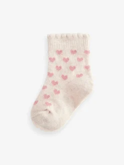 Rose motif cœur et rayures - Lot de 5 chaussettes pour bébé (0mois-2ans)
