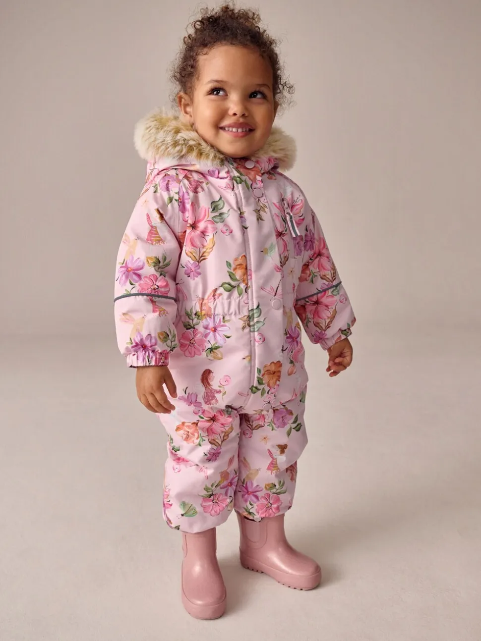 Rose motif fée - Combinaison de neige imperméable imprimée (3mths-7yrs)