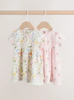 Rose motif fée - Lot de 2 robes à manches courtes pour bébé (0mois à3ans)