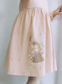 Rose motif fée - Robe ornée à manches longues (3mois7ans)