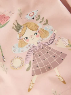Rose motif fée - Robe ornée à manches longues (3mois7ans)