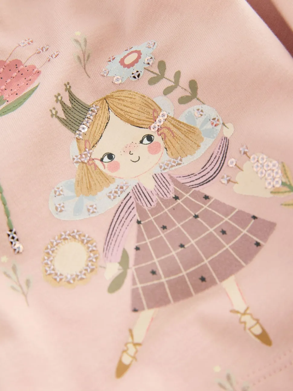 Rose motif fée - Robe ornée à manches longues (3mois7ans)