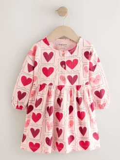 Rose motif cœurs - Robe à manches longues en jersey (3mths-7yrs)