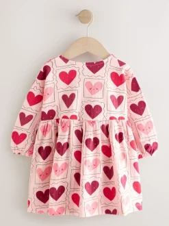 Rose motif cœurs - Robe à manches longues en jersey (3mths-7yrs)