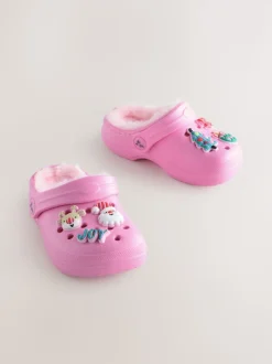 Rose Noël - Chaussons sabots doublés de fausse fourrure