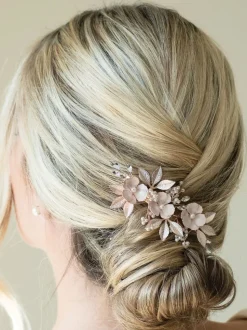 Rose Or - Ivory & Co Pince à fleurs émaillées et cristaux de gardénia