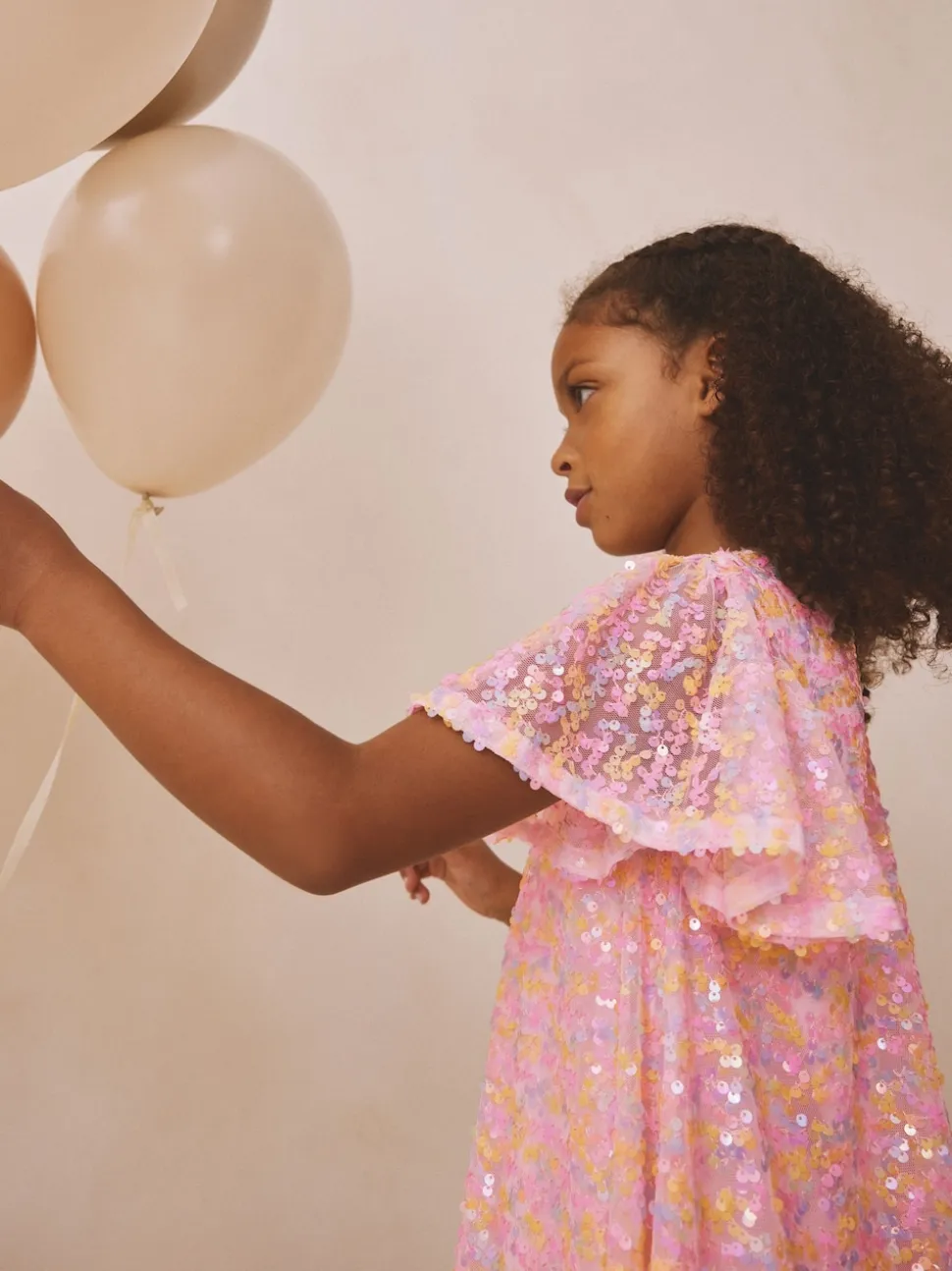 Rose pastel - Manches d'ange Sequin Robes de fête (3-16yrs)