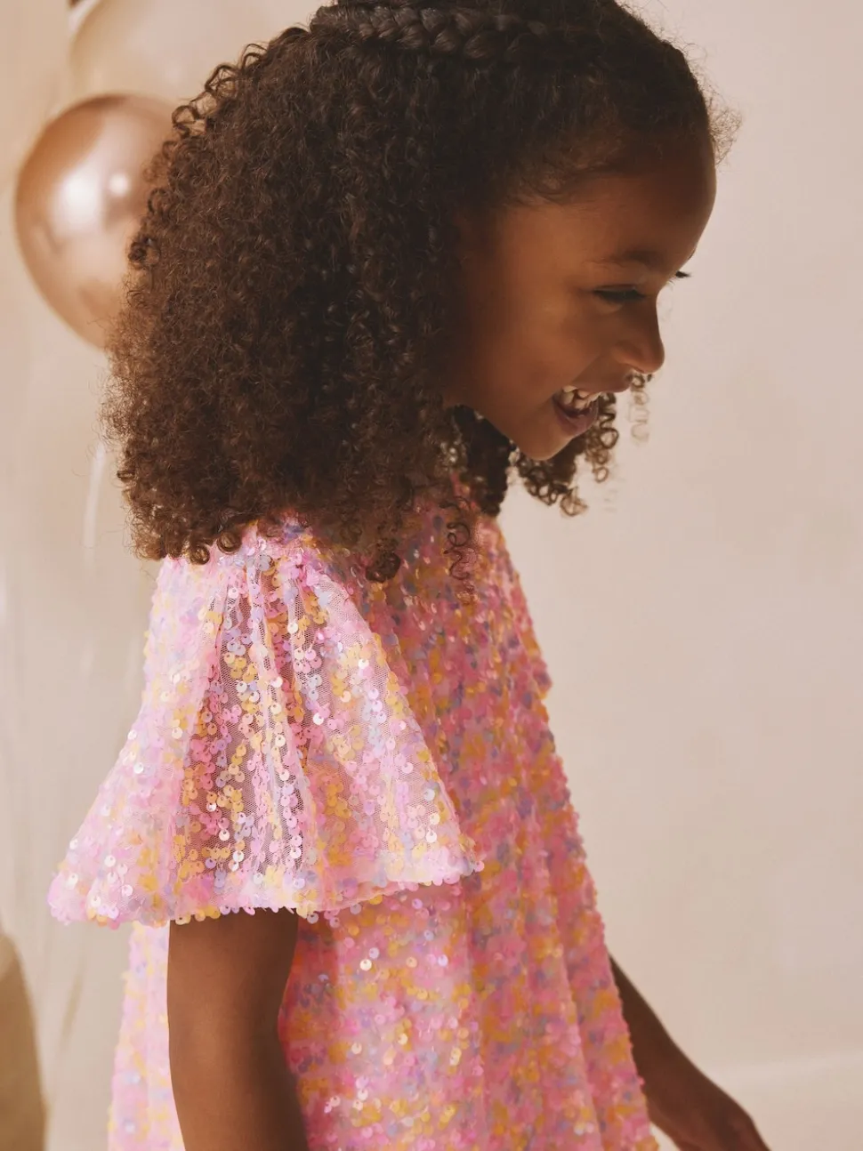 Rose pastel - Manches d'ange Sequin Robes de fête (3-16yrs)