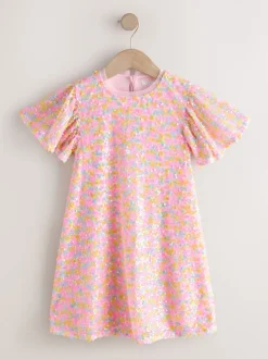 Rose pastel - Manches d'ange Sequin Robes de fête (3-16yrs)