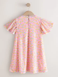 Rose pastel - Manches d'ange Sequin Robes de fête (3-16yrs)
