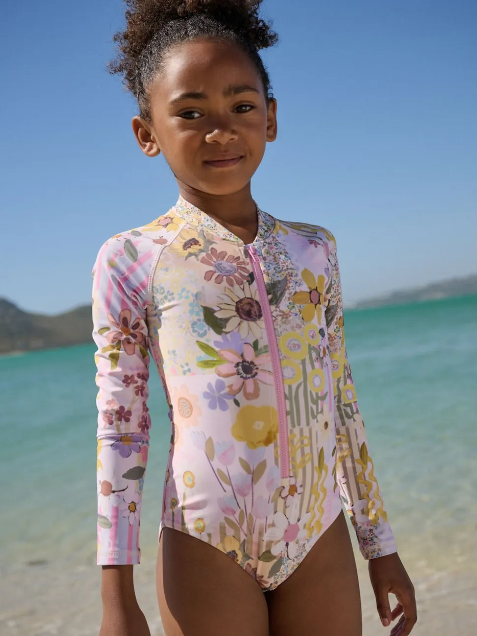 Rose patchwork Fleuri - Maillot de bain Sunsafe à manches longues (3mois-16ans)